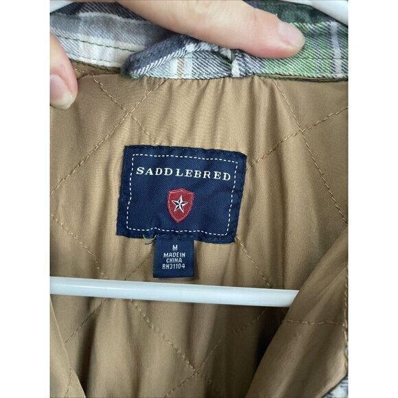 Saddlebred Flannel‎ Shirt Jacket Quilted Lined Green Plaid Mens Medium - Picture 3 of 9